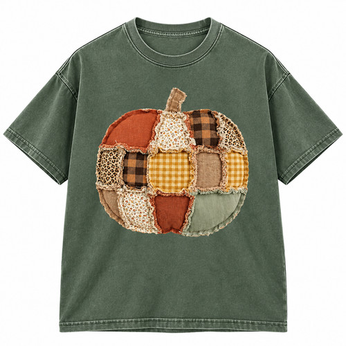 Faux patchwork pumpkin shirt - faux,