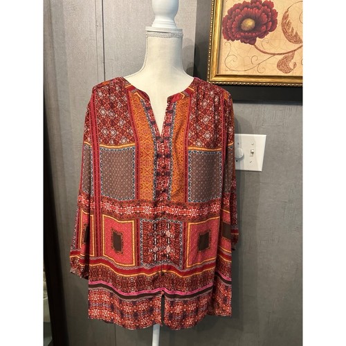 Boho patchwork print neck - boho, v-neck