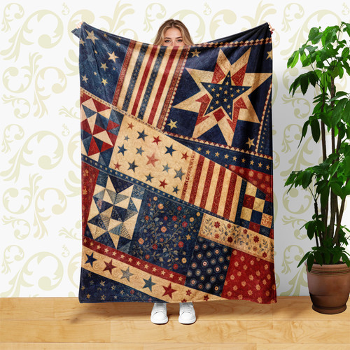 Americana star patchwork coral - americana,