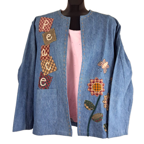 Denim embroidered peace - denim,