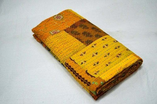 New silk patola kantha quilt - new,