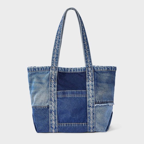 Denim patchwork tote bag - bag,