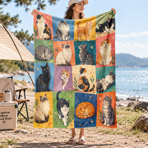 Colorful cat patchwork coral - colorful,