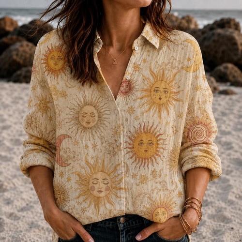 Sun patchwork shirt for women - patchwork,