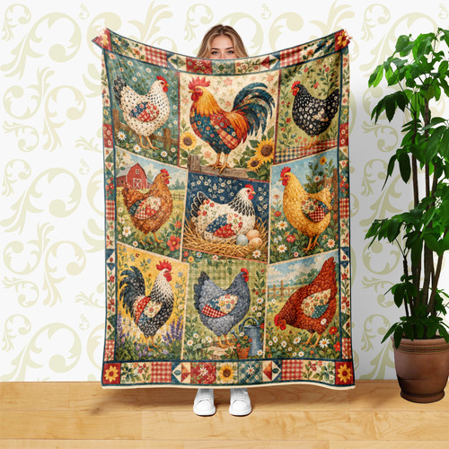 Floral patchwork chicken coral - floral,