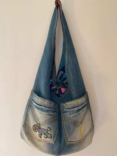 Upcycled denim hobo bag - hobo,
