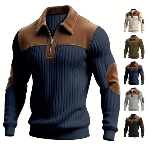 Notched collar patchwork knit - notched-collar,